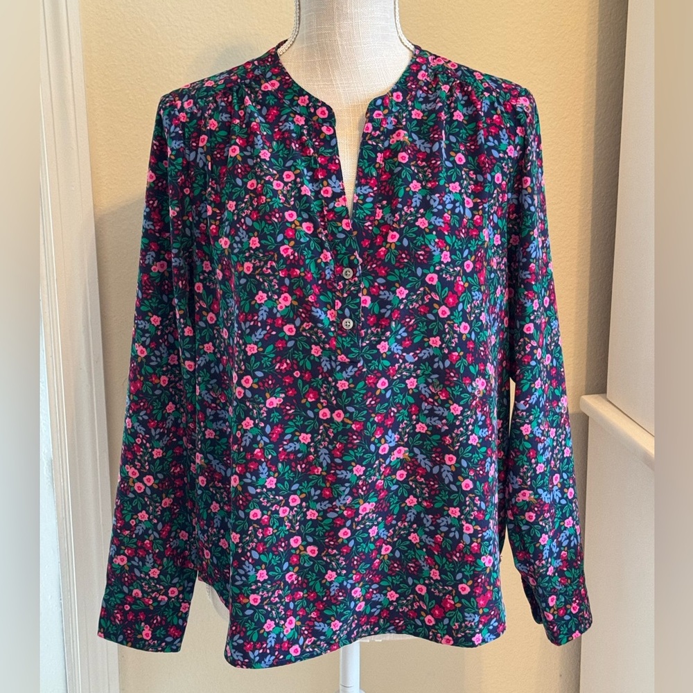 J. Crew Factory Navy Floral Button-Front Blouse